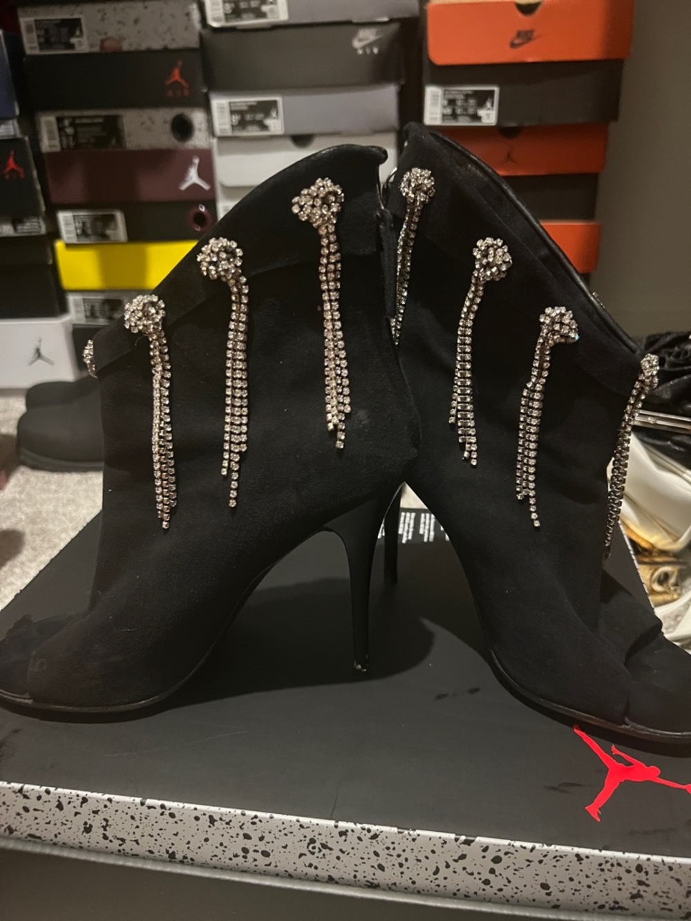 Giuseppe Zanotti Black Embellished Rhinestone Dangle Stiletto Booties